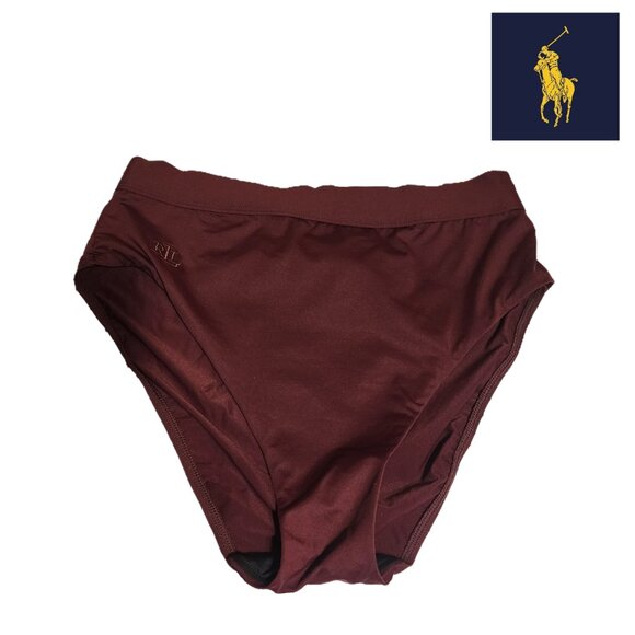 Lauren Ralph Lauren High Wasted Bikini Bottom NWOT Burgundy Size 10 - Picture 1 of 9